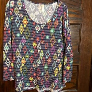 LuLaRoe Purple and Yellow Graphic Long Sleeve Blouse